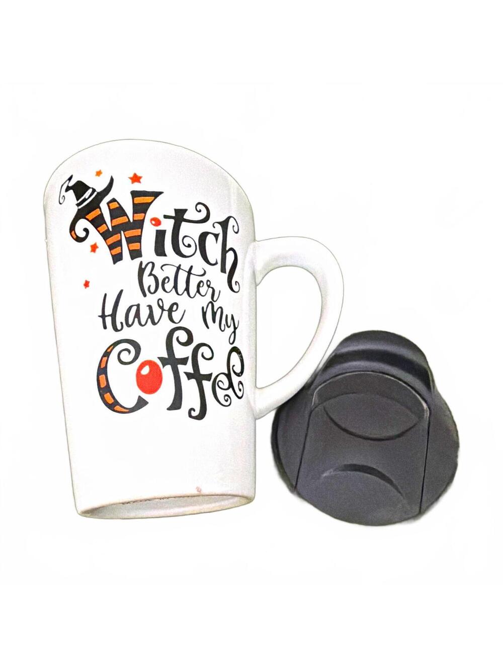 Witch Better Have My Coffee 16 fl oz White Ceramic Mug w/ Black Lid Halloween